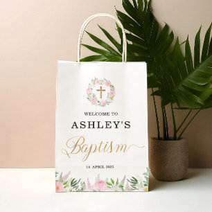 Sacola Para Presentes Média Batismo Dourado Rosa
