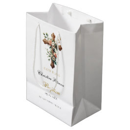 Sacola Para Presentes Média Batismo Floral Cruzado Elegante