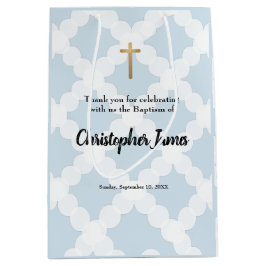 Sacola Para Presentes Média Batismo personalizado Baby Boy Blue Dourado Cross