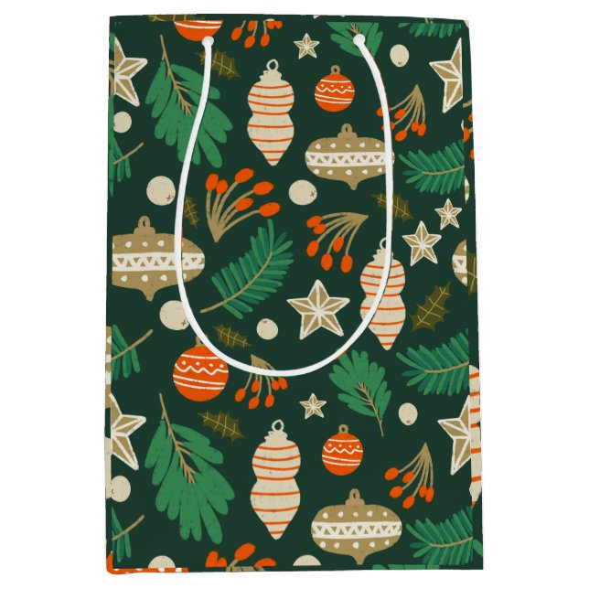 Sacola Para Presentes Média Baubles e Winter Foliage Green (Frente)