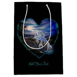Sacola Para Presentes Média Bay at Night, Dolphin Love, adicione seu texto