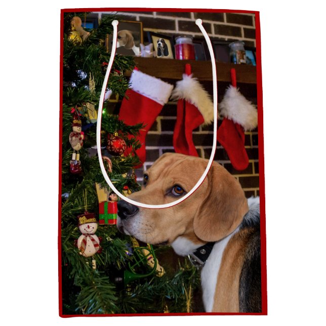 Sacola Para Presentes Média Beagle Christmas (Frente)