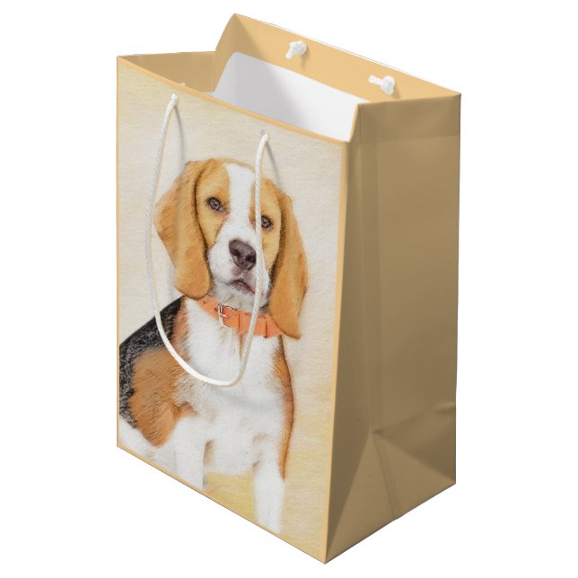 Sacola Para Presentes Média Beagle Hound Dog Painting Original Animal Art (Frente inclinada)