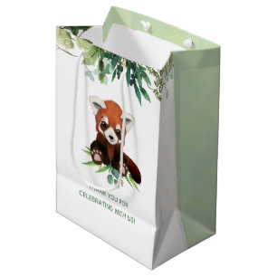 Sacola Para Presentes Média Bear Greenery Watercolor Favor do Chá de fraldas N