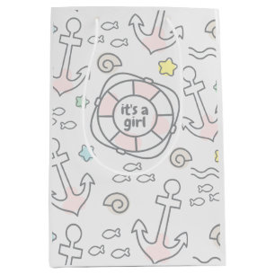 Sacola Para Presentes Média Bebê Ahoy Garota Náutica Presente Saco