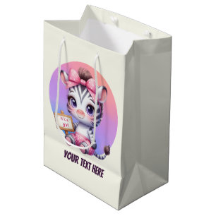 Sacola Para Presentes Média Bebê animal bonito, zebra personalizável