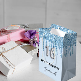 Sacola Para Presentes Média Bebê azul brilho nome doce 16