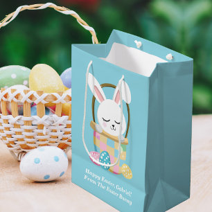 Sacola Para Presentes Média Bebê Azul Páscoa Coelhinho Cute Personalizado de C