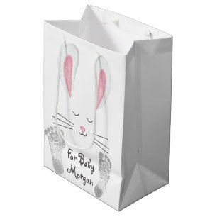 Sacola Para Presentes Média Bebê Bunny com Pegadas