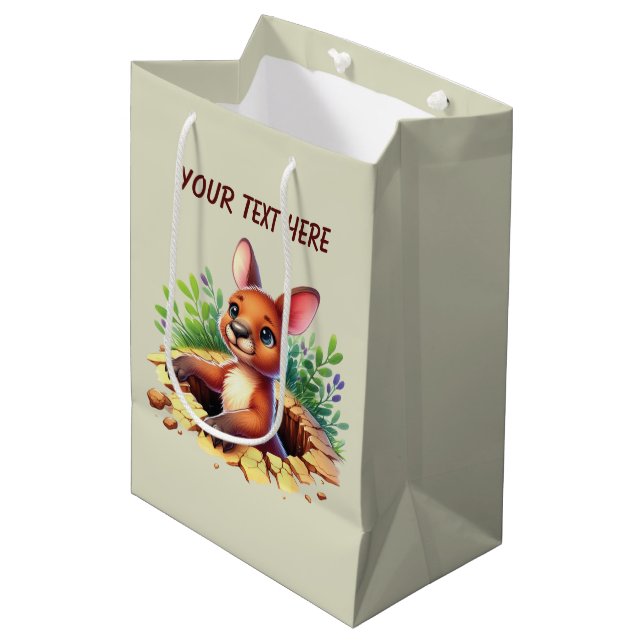 Sacola Para Presentes Média Bebê canguru fofo personalizável  (Frente inclinada)