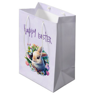 Sacola Para Presentes Média Bebê coelhinho entre Páscoa Colorida das Flores de