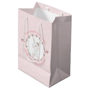 Sacola Para Presentes Média Bebê Cor-de-Rosa Bonito Ferro Floral Personalizado