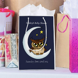 Sacola Para Presentes Média Bebê Coruja Fofo Lua Estrelas Azul Banho