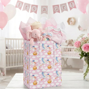 Sacola Para Presentes Média Bebê de entrega de loja enrolando papel rosa-rosa