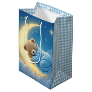 Sacola Para Presentes Média Bebê Garoto Urso de Teddy Numa Lua