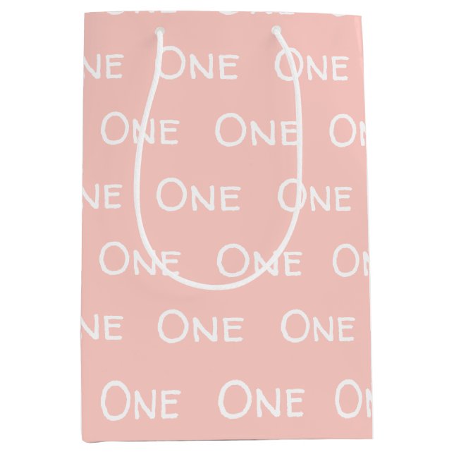 Sacola Para Presentes Média Bebê Rosa é o primeiro Bag médio de aniversário (Frente)