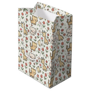 Sacola Para Presentes Média Bebê Safari Selvagem Com Flores De Dodle