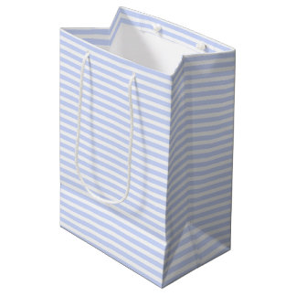 Sacola Para Presentes Média Bebê Terno Azul Céu Pálido Faixa Azul e Branco