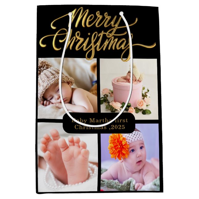 Sacola Para Presentes Média Bebês Bons Bons Primeiro Saco de Presente de Natal (Frente)