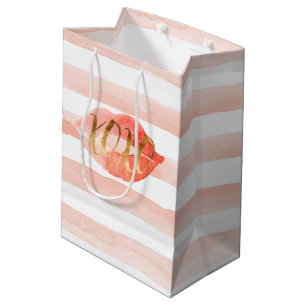 Sacola Para Presentes Média Beijo XOXO de Aquarela Dourada, cor-de-rosa