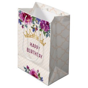 Sacola Para Presentes Média Bela Coroa Shabby Chic Floral Aniversário
