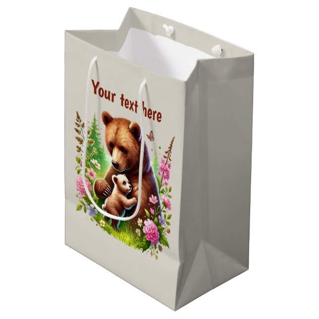 Sacola Para Presentes Média Bela mãe bebê personalizável urso (Frente inclinada)