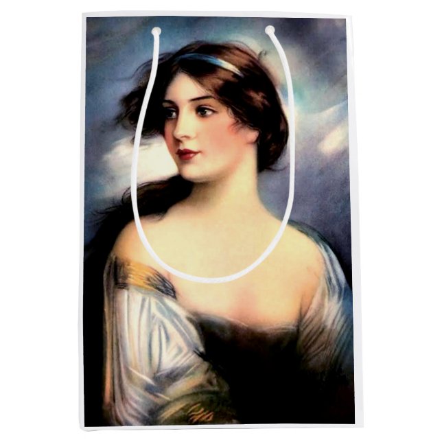 Sacola Para Presentes Média bela mulher vitoriana soprada pelo vento (Frente)