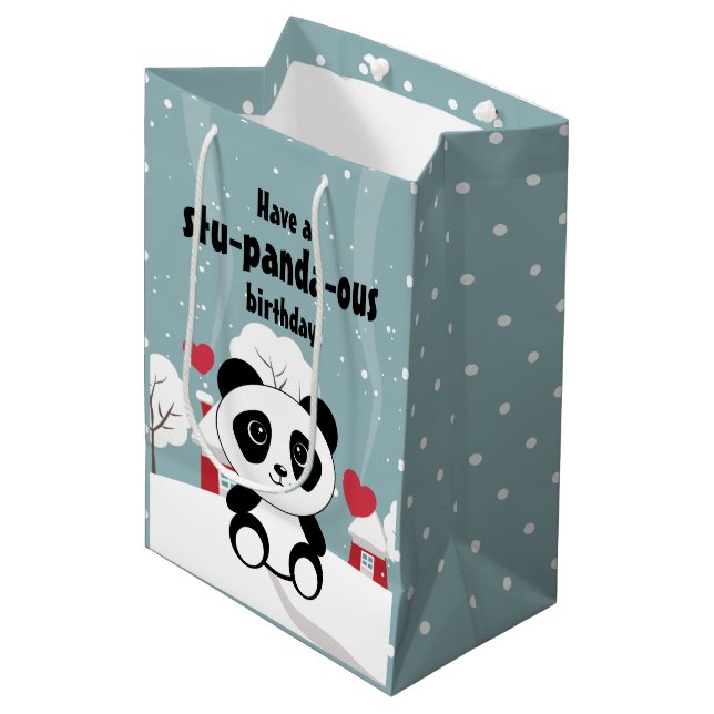 Sacola Para Presentes Média Bela Panda De Bebê Em Cinza De Inverno (Frente inclinada)