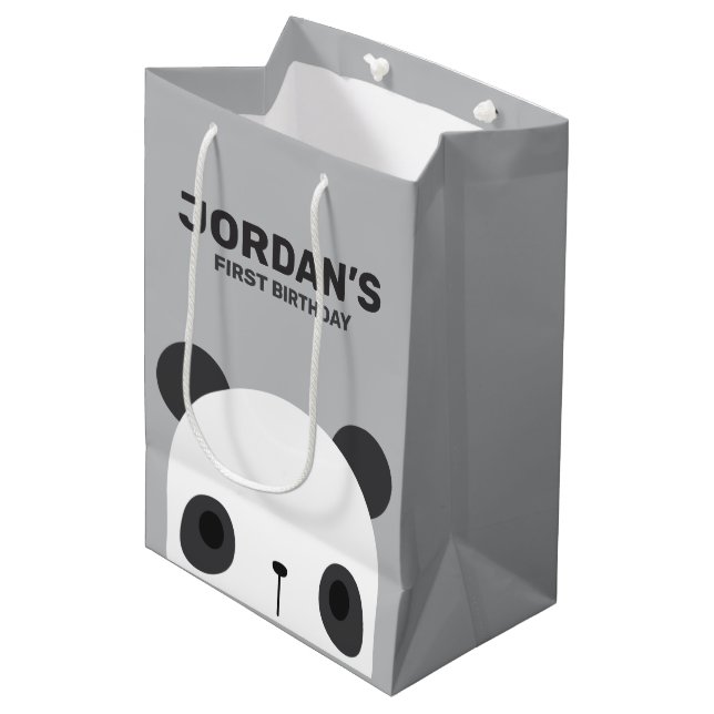 Sacola Para Presentes Média Bela Urso de Panda Bonito Aniversário (Frente inclinada)