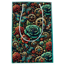 Sacola Para Presentes Média Belas Engrenagens e Rosas Temáticas Steampunk