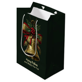Sacola Para Presentes Média Bell Dourado Elegante de Natal com Arco Festivo Ho