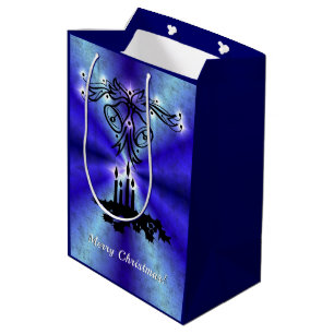 Sacola Para Presentes Média Bell, Vela, Artdeco de Natal no Arco Azul