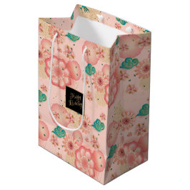 Sacola Para Presentes Média Belo aniversário decorativo do Primavera Peach Gar