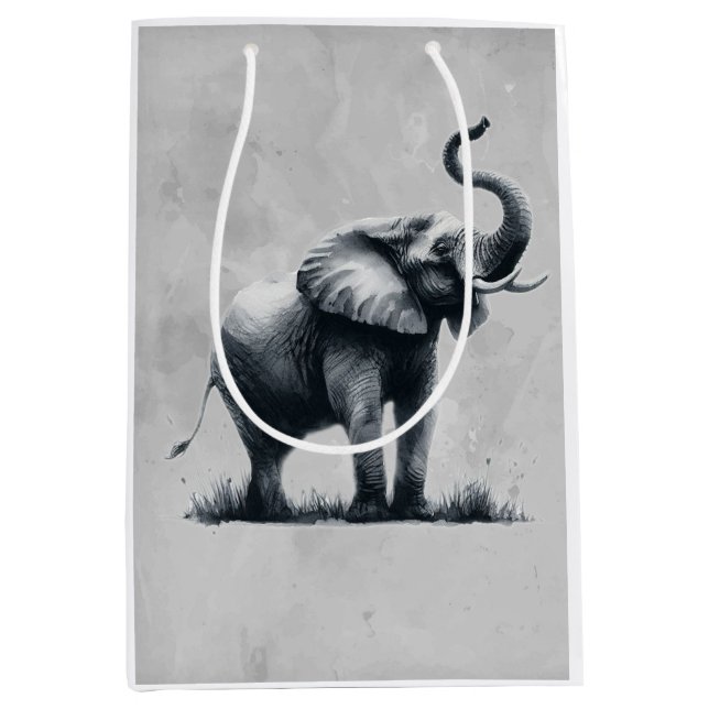 Sacola Para Presentes Média Belo Elefante Cita Arte Animal (Frente)