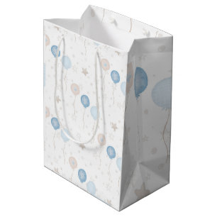 Sacola Para Presentes Média Belo Elegante Azul Balões de Marfim Menino