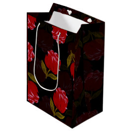 Sacola Para Presentes Média Belo padrão de bordado de rosas vermelhas translúc