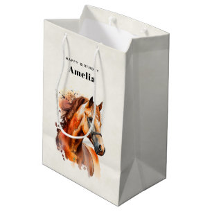 Sacola Para Presentes Média Belo Retrato Sorrel Horse Aniversário