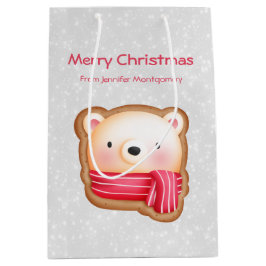 Sacola Para Presentes Média Belo Urso Enfrentado Vermelho Scarf e Cheeks Rosad