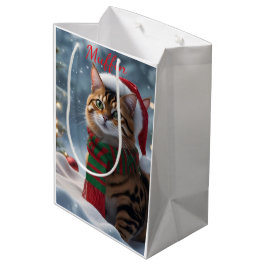 Sacola Para Presentes Média Bengala Papai noel Bengala Gato Natal Personalizad