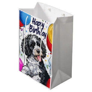 Sacola Para Presentes Média Bernedoodle com Balões