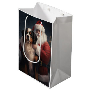 Sacola Para Presentes Média Bernese Mountain Dog Papai Noel Natal Festivo