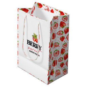 Sacola Para Presentes Média Berry Sweet Strawberry Chá de fraldas