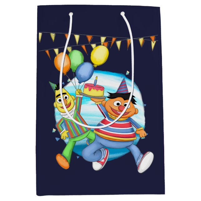 Sacola Para Presentes Média Bert e Ernie Birthday Balloons (Frente)