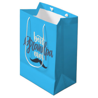 Sacola Para Presentes Média Best Grandpa Ever Mustache Blue Gift Bag