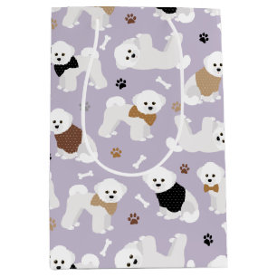 Sacola Para Presentes Média Bichon Frise Bones e patas Roxo