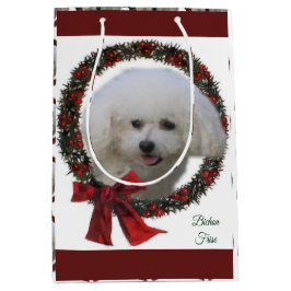 Sacola Para Presentes Média Bichon Frise Christmas Wreath