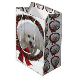 Sacola Para Presentes Média Bichon Frise Christmas Wreath
