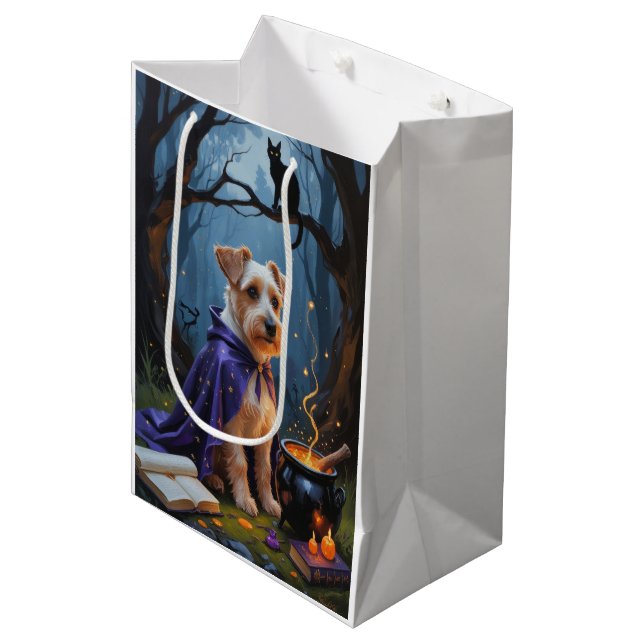 Sacola Para Presentes Média Biewer Terrier Dog Whimsical Halloween Painting (Frente inclinada)