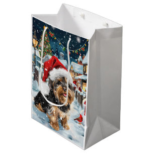 Sacola Para Presentes Média Biewer Terrier Dog Winter Wonderland Natal Joy