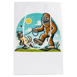 Sacola Para Presentes Média Bigfoot Passeando com seu Cachorro Humor Outdoor 